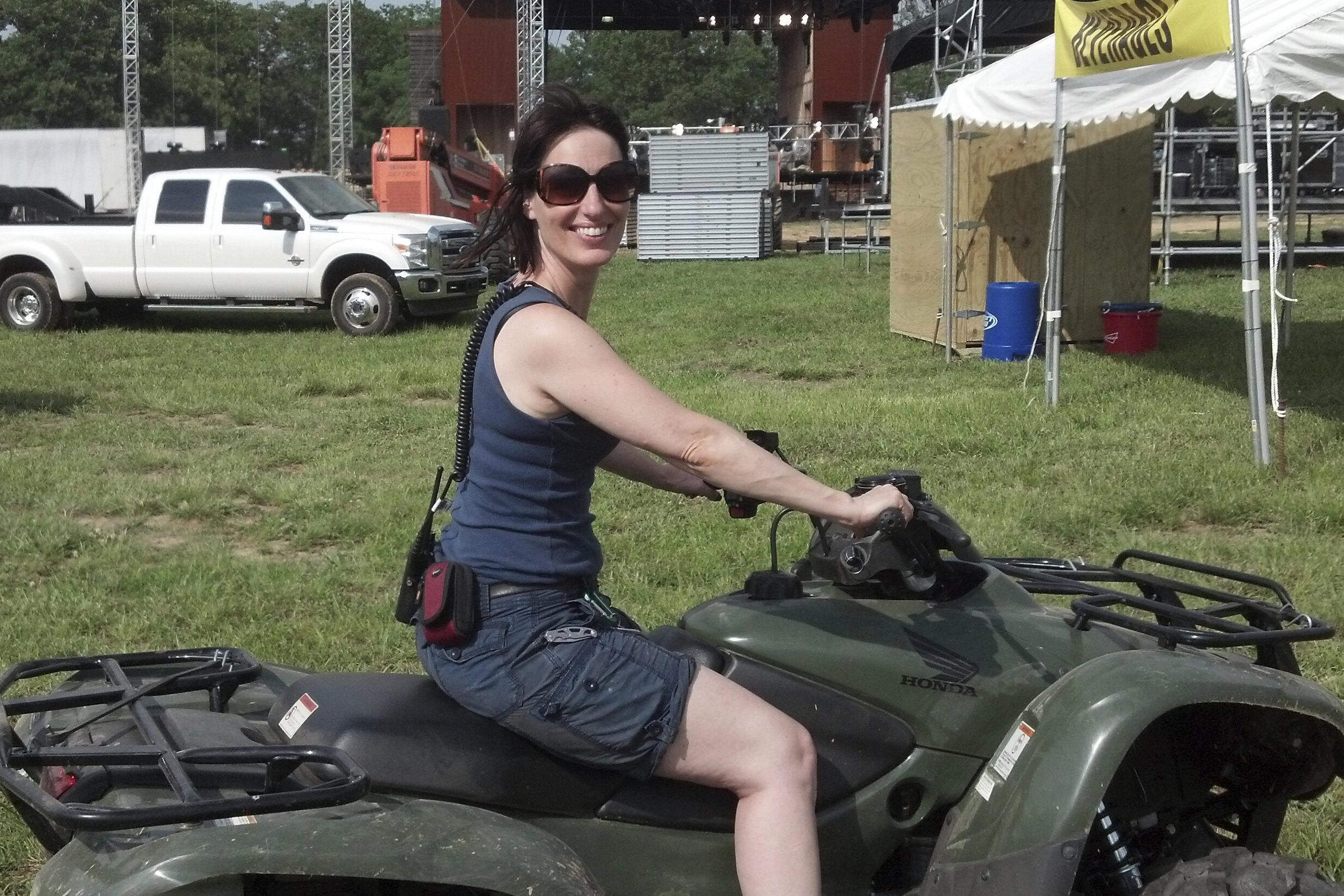 This 2012 photo shows Tia Christiansen at a festival in Lawrence, Kansas. Christiansen had worked in the music industry for more than 20 years when a gunman unleashed the deadliest mass shooting in modern U.S. history at a Las Vegas music festival she helped organize in October 2017.
