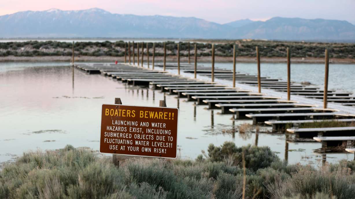 The Antelope Island marina at the Great Salt Lake on June 5. The lake appears to have maxed out at about 4,194 feet elevation after this year's record snowpack.