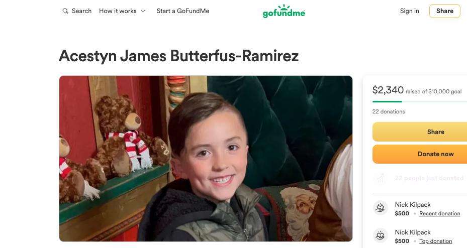 An online fundraiser has been listed, to help the family of 7-year-old Acestyn James Butterfus-Ramirez, who was killed in a car accident June 30.