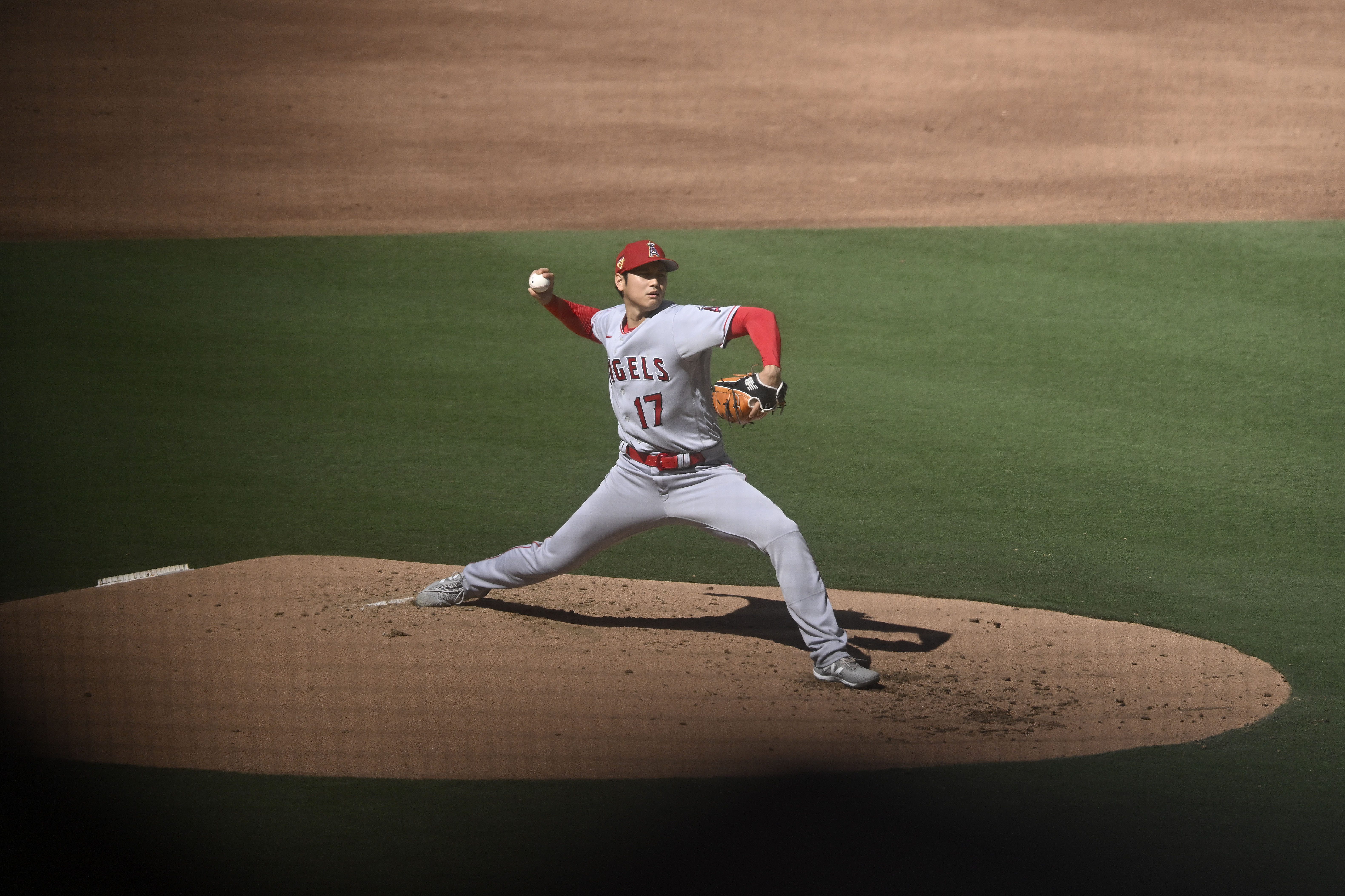 Los Angeles Angels starting pitcher Shohei Ohtani delivers during the second inning of the team's baseball game against the San Diego Padres on Tuesday, July 4, 2023, in San Diego.