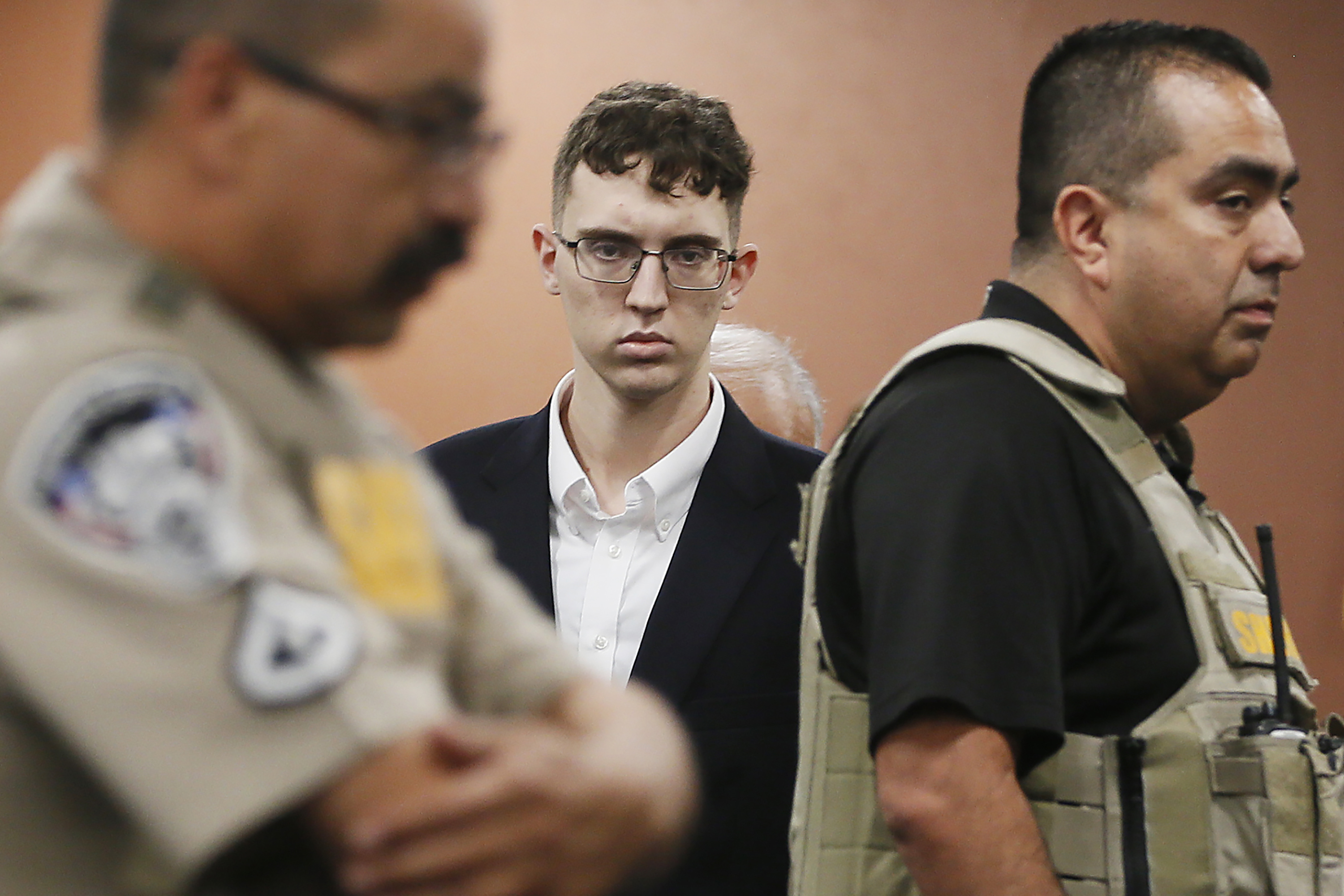 El Paso Walmart shooting suspect Patrick Crusius pleads not guilty during his arraignment in El Paso, Texas, Oct. 10, 2019. Crusius, the Texas gunman who killed 23 people in the racist attack, is returning to federal court for sentencing on Wednesday.