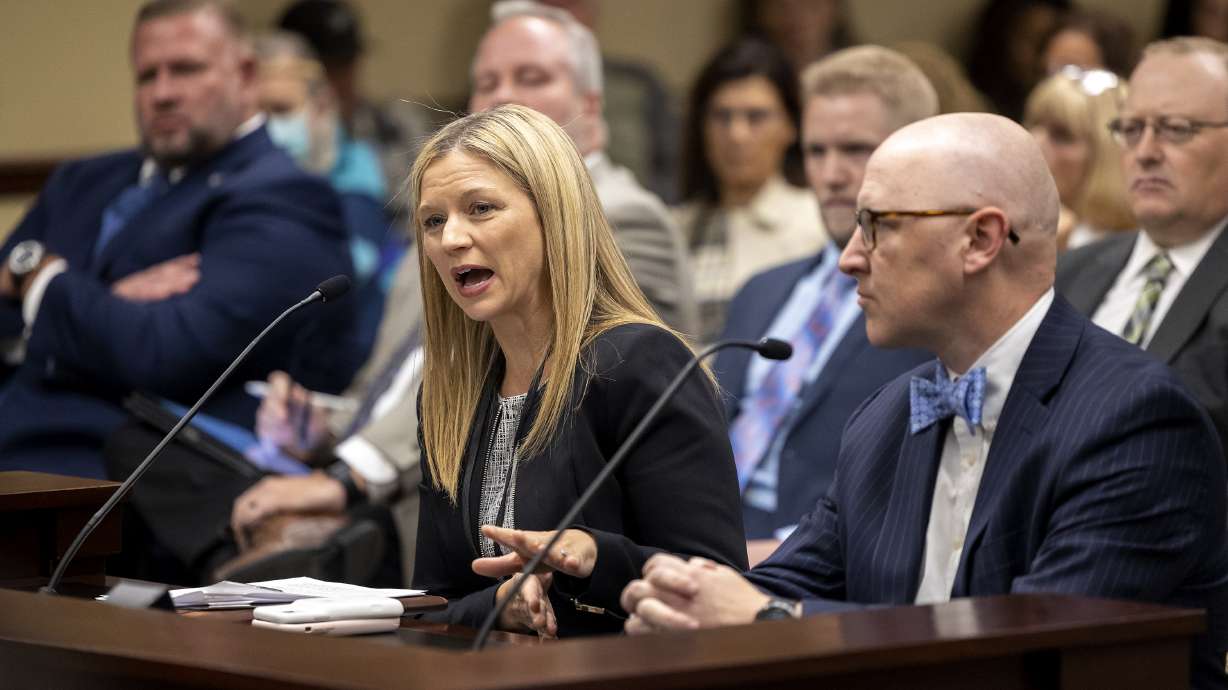 Utah Solicitor General Melissa Holyoak speaks at an interim committee hearing in Salt Lake City on Oct. 4, 2021. President Joe Biden has nominated her to serve on the Federal Trade Commission.