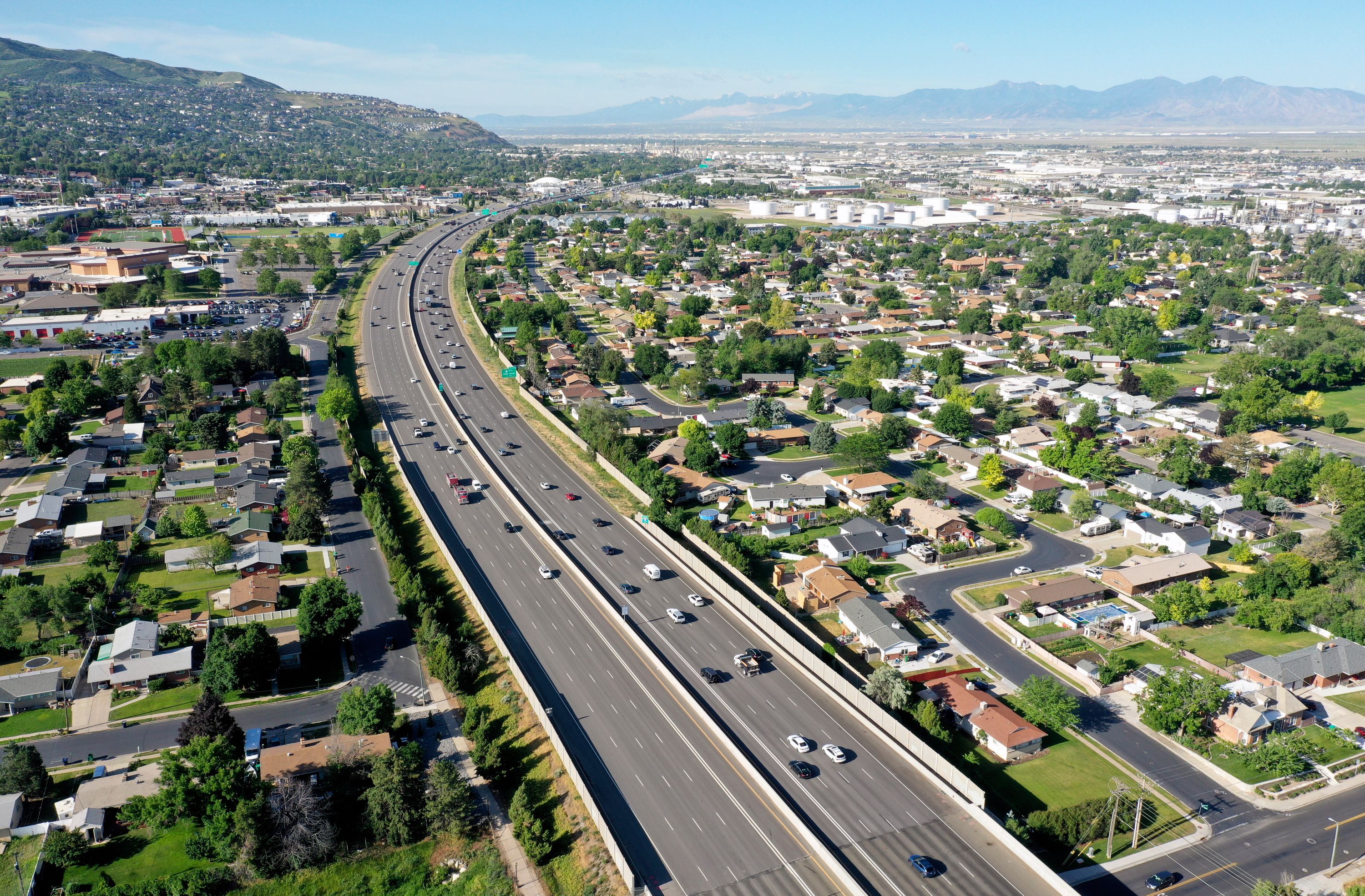 Homes are pictured along I-15 in Woods Cross on June 16. Residential, commercial and historical properties could be impacted by a widening of I-15.