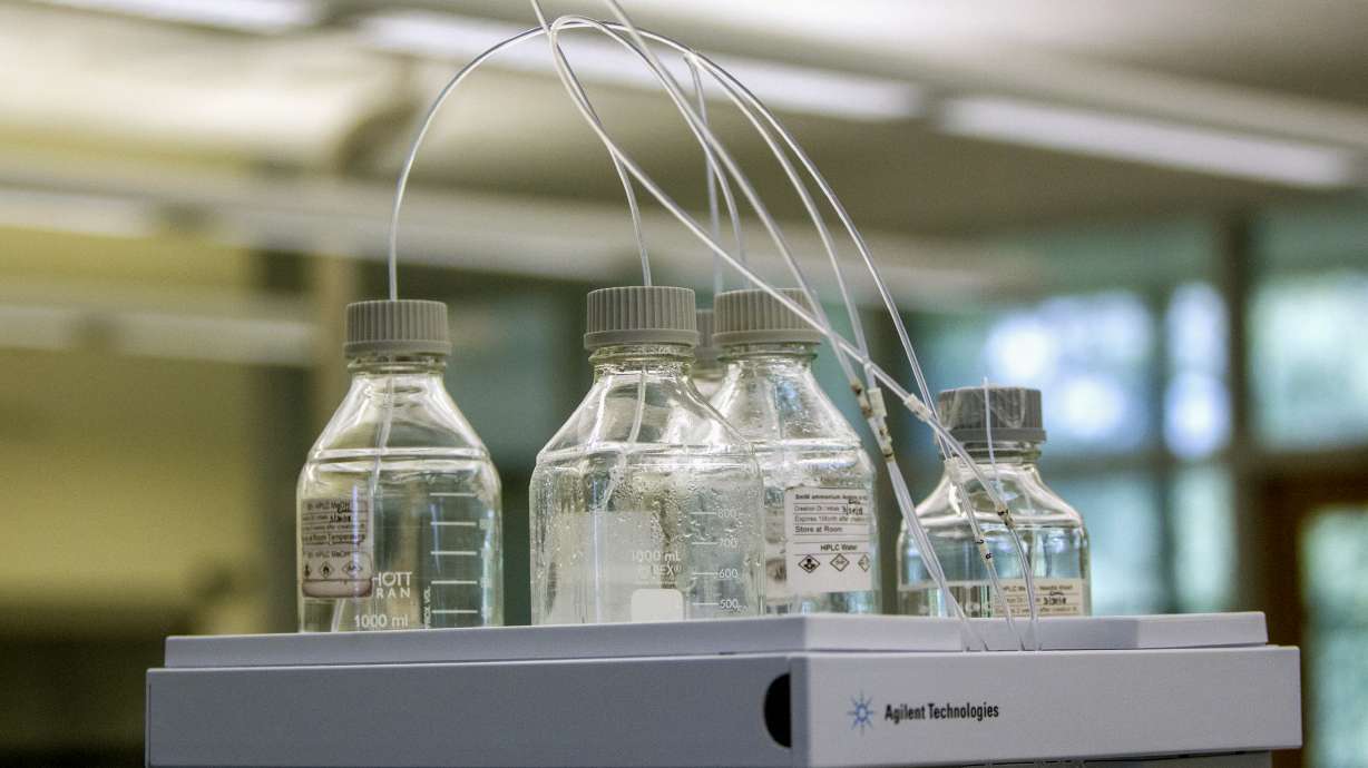 Equipment used to test for perfluoroalkyl and polyfluoroalkyl substances, known collectively as PFAS, in drinking water is seen at Trident Laboratories in Holland, Mich., June 18, 2018. Drinking water from nearly half of U.S. faucets likely contains “forever chemicals” linked to kidney cancer and other health problems, according to a government study released Wednesday.
