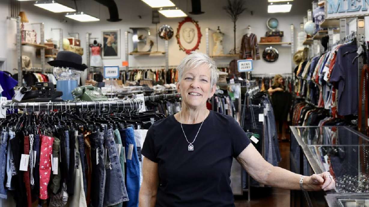 Coyote Exchange owner April Goodspeed smiles for a photo inside her store in St. George, Utah, June 19. Goodspeed's clothing resale store has been lowering pollution and waste for 14 years.
