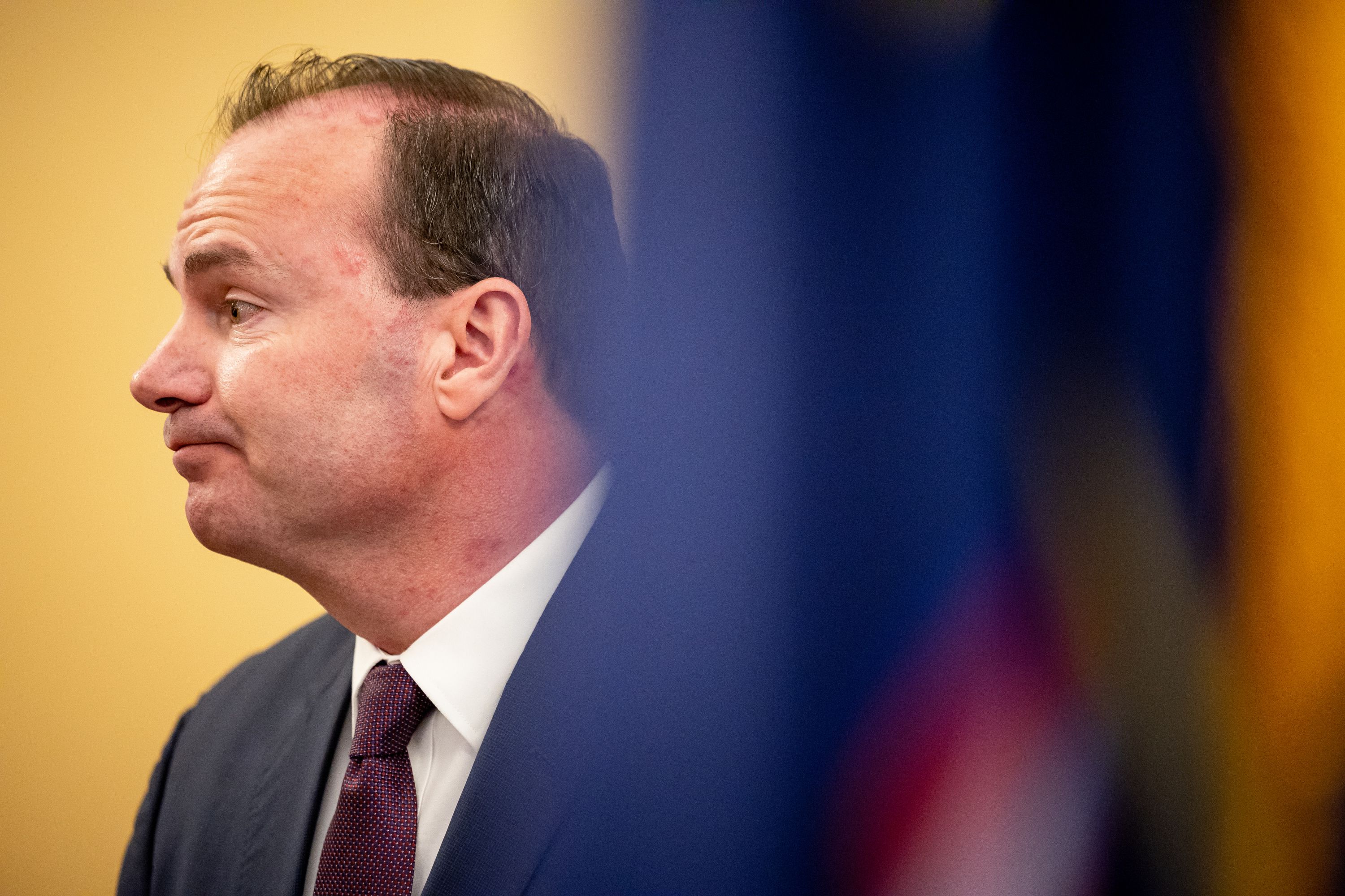 Sen. Mike Lee, R-Utah, is pictured at the Capitol in Salt Lake City on April 14. Lee said he will never eat ice cream from Ben & Jerry's again after the company tweeted the U.S. was "founded on stolen Indigenous land." 
