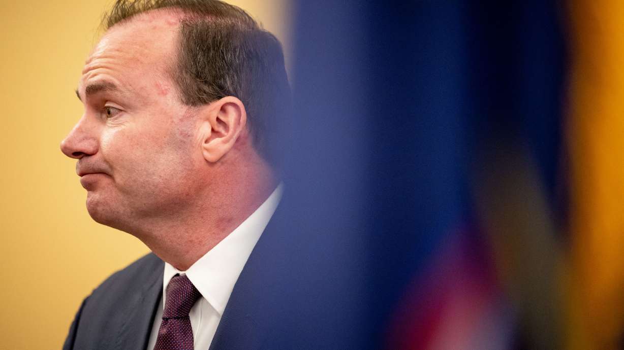 Sen. Mike Lee, R-Utah, is pictured at the Capitol in Salt Lake City on April 14. Lee said he will never eat ice cream from Ben & Jerry's again after the company tweeted the U.S. was "founded on stolen Indigenous land."