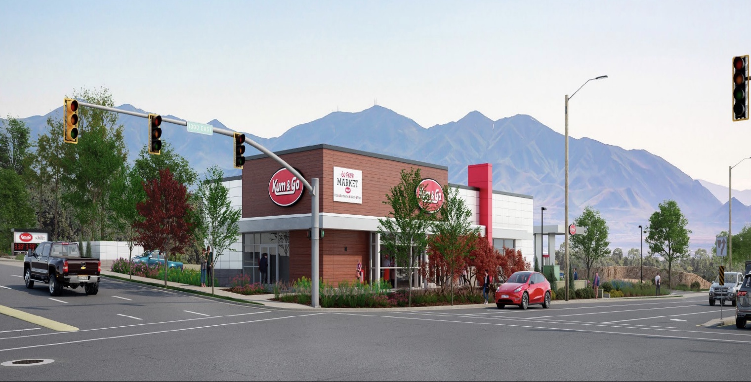 A rendering of the proposed Kum & Go gas station at the corner of 2100 South and 1300 East in Salt Lake City. The city rejected a permit for the project and passed a new ordinance on Tuesday that introduces new regulations for where gas stations can be placed.