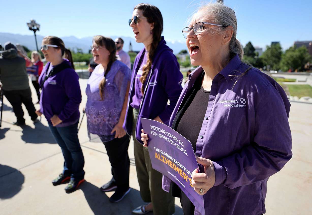 Desiree Anderson, Alzheimer’s Association Utah Chapter development manager, chants during the Alzheimer’s Association’s Rally for Access, asking Medicare and Medicaid to approve access to FDA-approved Alzheimer’s medications, outside the Capitol in Salt Lake City on June 21.