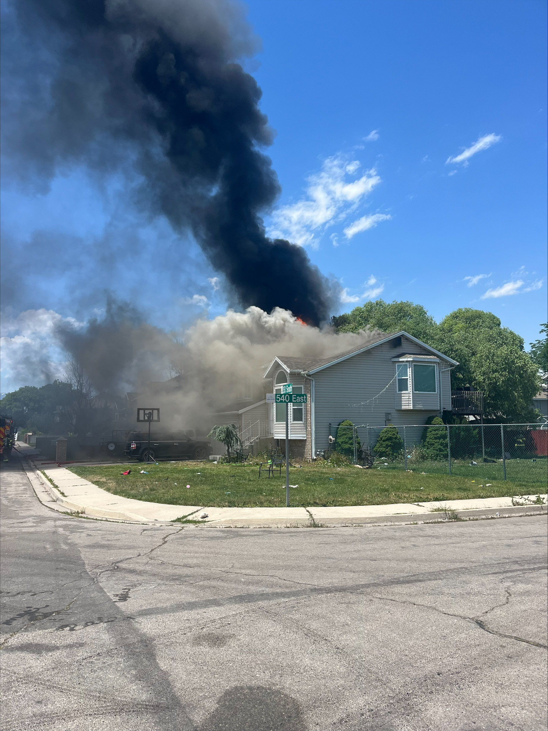 A fire that broke out Thursday afternoon destroyed a house and damaged a shed and two vehicles in Lehi.