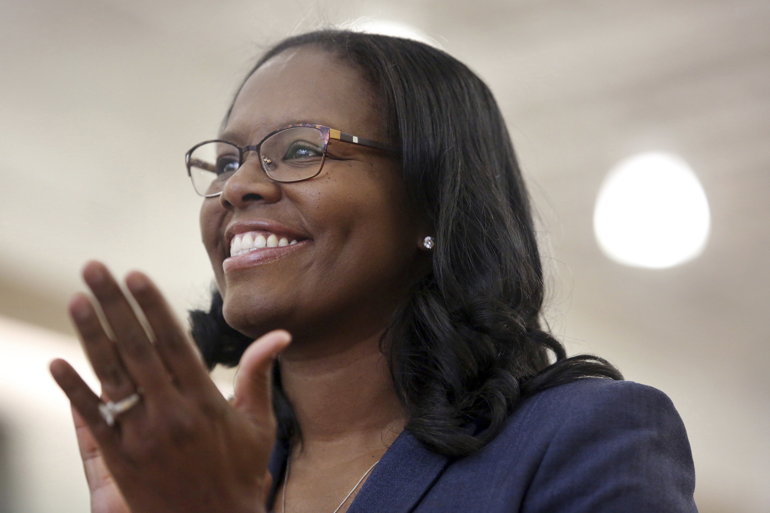 FILE - Old Dominion women's basketball coach Nikki McCray-Penson smiles in Norfolk, Va. May 31, 2017. Two-time Olympic gold medalist and former ABL MVP Nikki McCray-Penson has died. She was 51. McCray-Penson was an assistant women's basketball coach at Rutgers last season and the school confirmed her death, although the cause of her passing was not immediately known. 