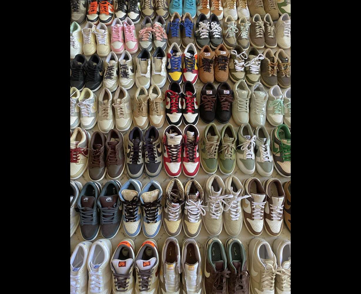 Some of Outkits founder and owner Chase Stoner's shoe collection is pictured. Born in 2020, Outkits is a popular online platform — its Instagram page has garnered over 24,000 followers — selling vintage sneakers, clothing and accessories.