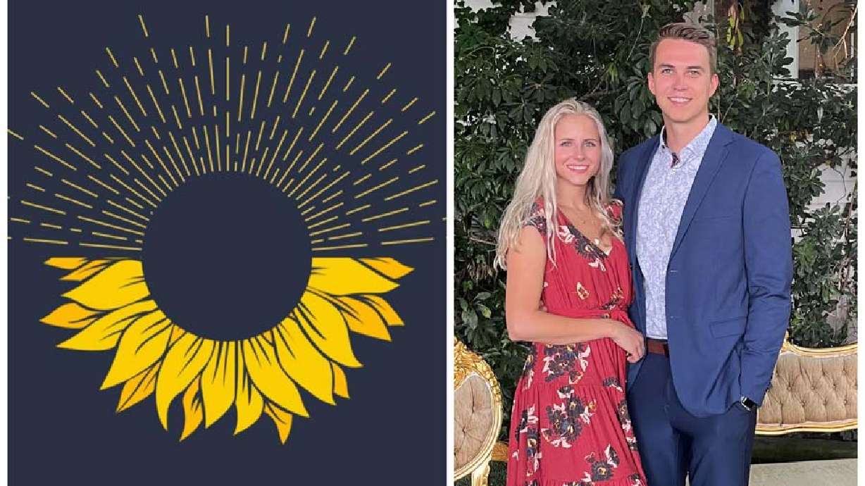 The logo of Sunrise After Suicide, left, and Tessa and Matt Holyoak.