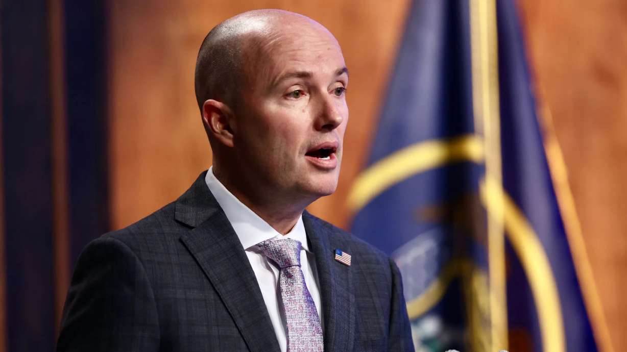 Gov. Spencer Cox speaks in Salt Lake City on March 16. Cox appeared on "Face the Nation" on Sunday.