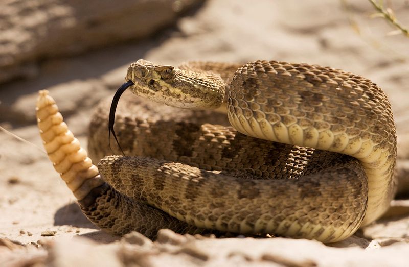 A prairie rattlesnake warns approaching hikers with a rattle of his tail in Dinosaur Provincial Park, Canada in this picture taken Aug. 7, 2008. A new study indicates that snakes benefit from group hugs with each other.