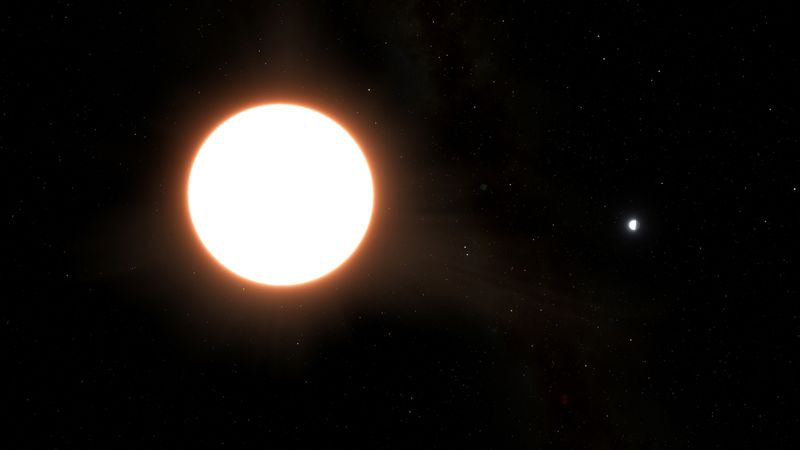 An artist's impression of the exoplanet LTT9779b orbiting its host star, located 264 light years from Earth, is seen. The planet is around the size of Neptune and reflects 80% of the light shone on it, making it the largest known “mirror” in the universe.  