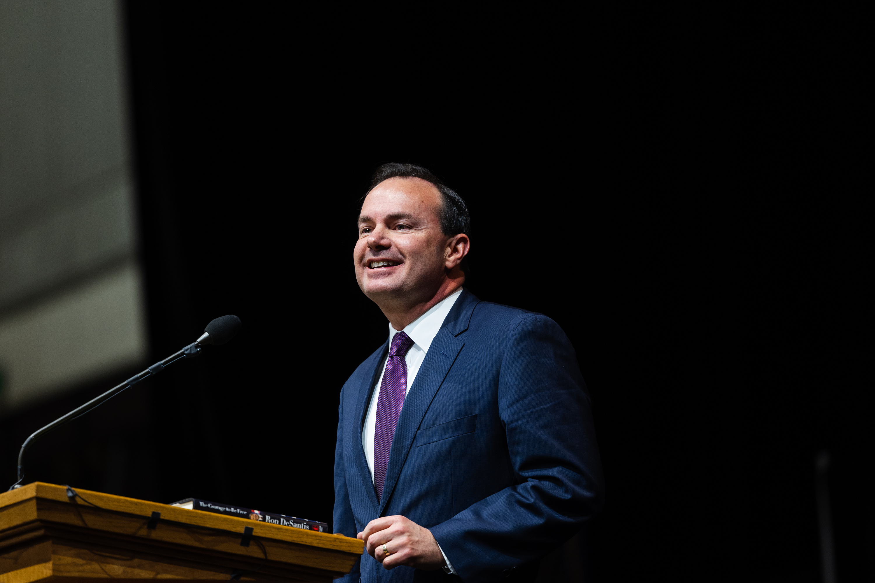 Sen. Mike Lee, R-Utah, speaks during the Utah Republican Party organizing convention in Orem on April 22. Lee recently expressed opposition to a proposed Senate resolution to support admitting Ukraine into NATO.
