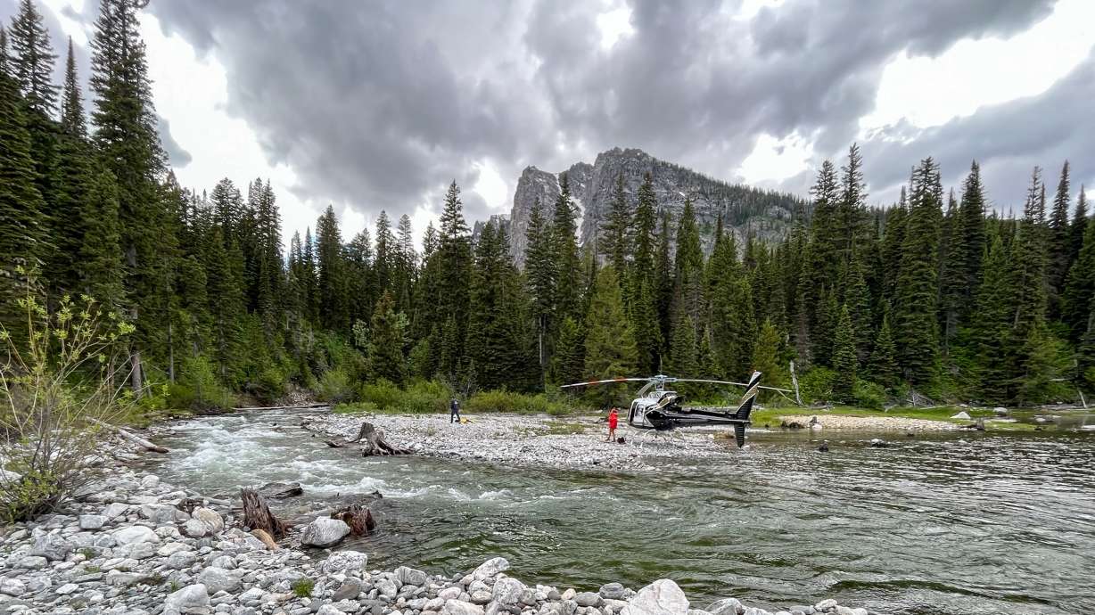 A helicopter that Grand Teton National Park rangers say illegally landed by Moran Bay on June 24.