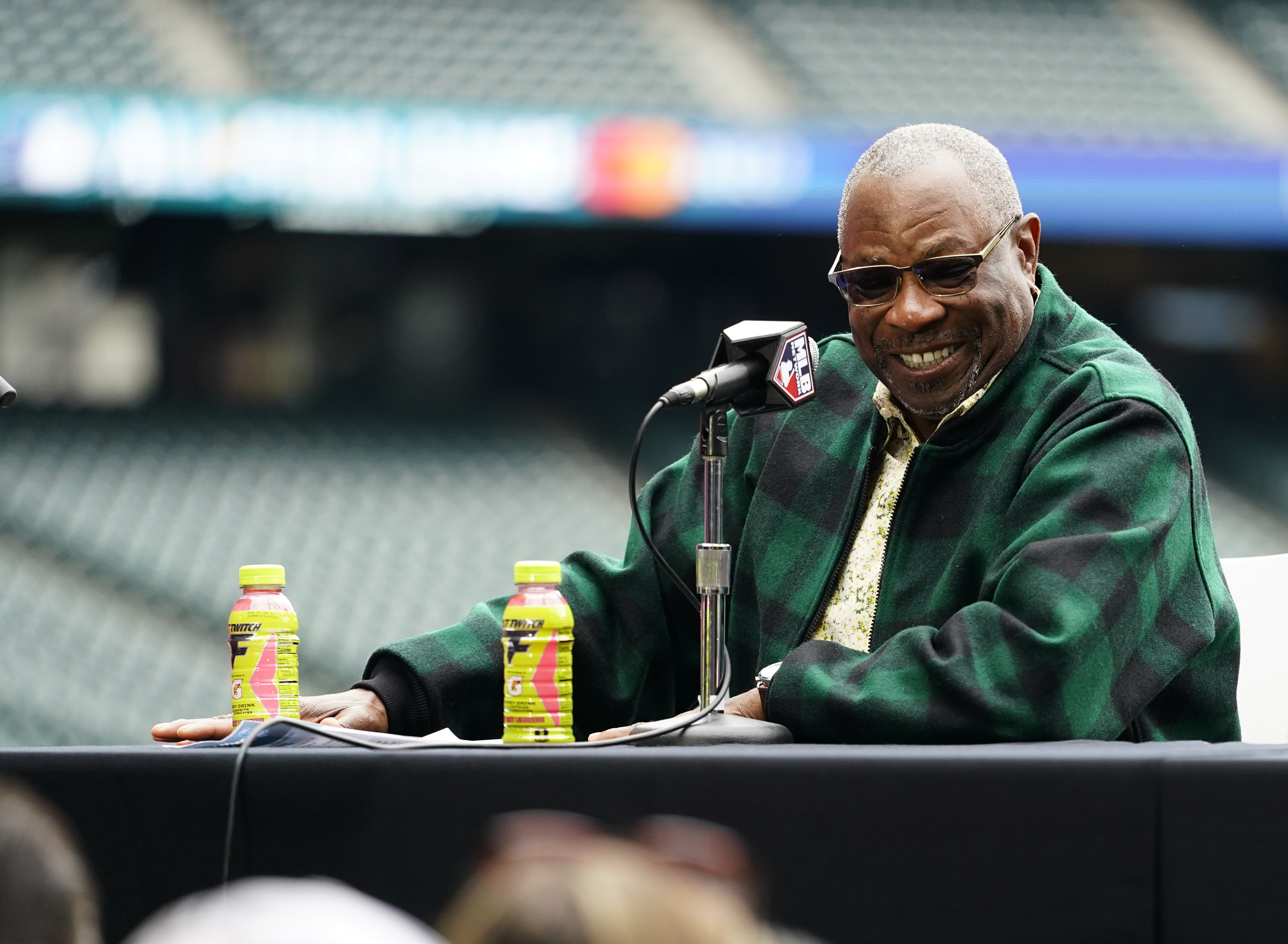 American League manager Dusty Baker, of the Houston Astros, smiles during an All-Star Game press conference, Monday, July 10, 2023, in Seattle. The All-Star Game will be played Tuesday, July 11. 