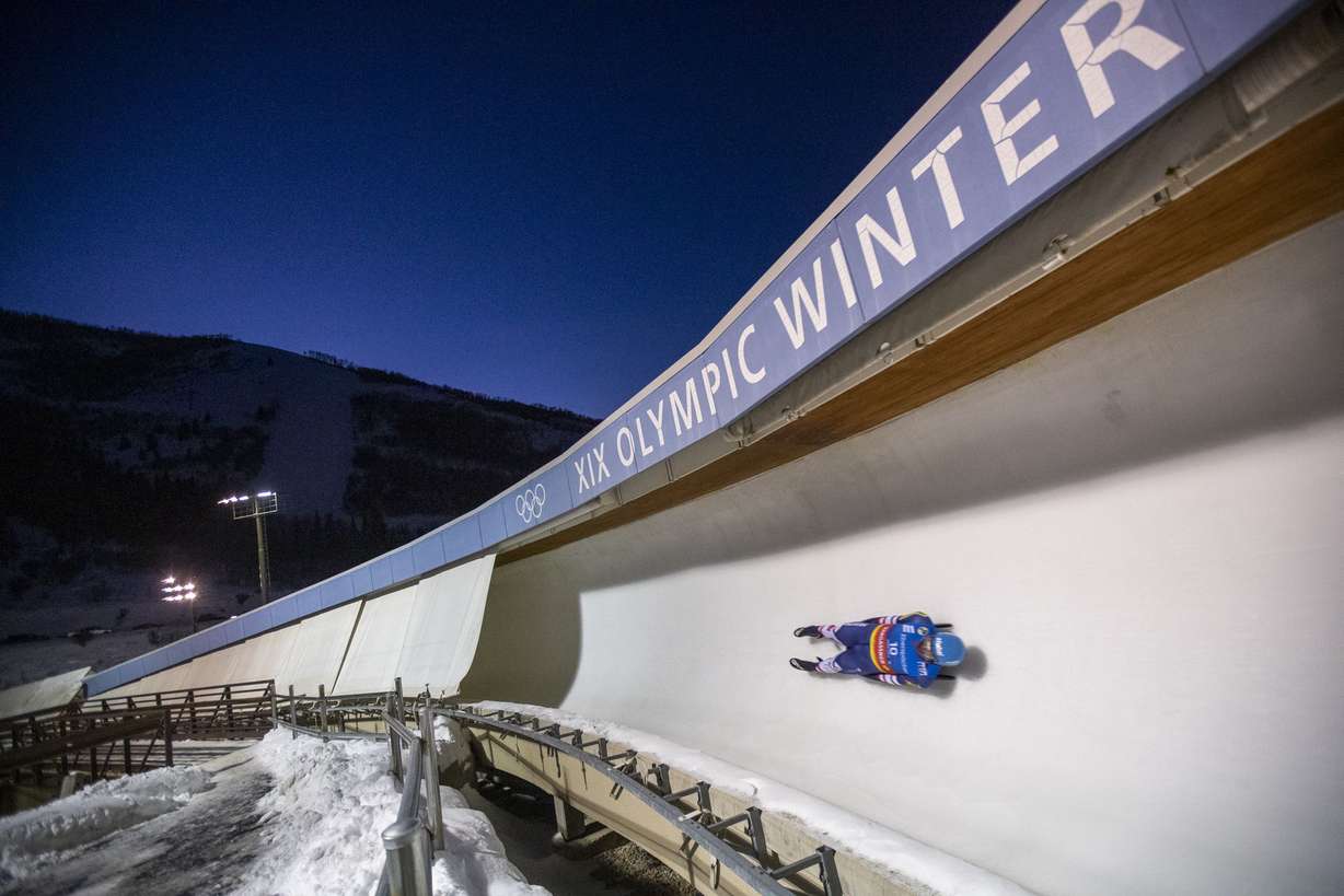 Italy’s Marion Oberhofer races in the men’s singles luge for the World Cup in Park City on Dec. 16, 2022.