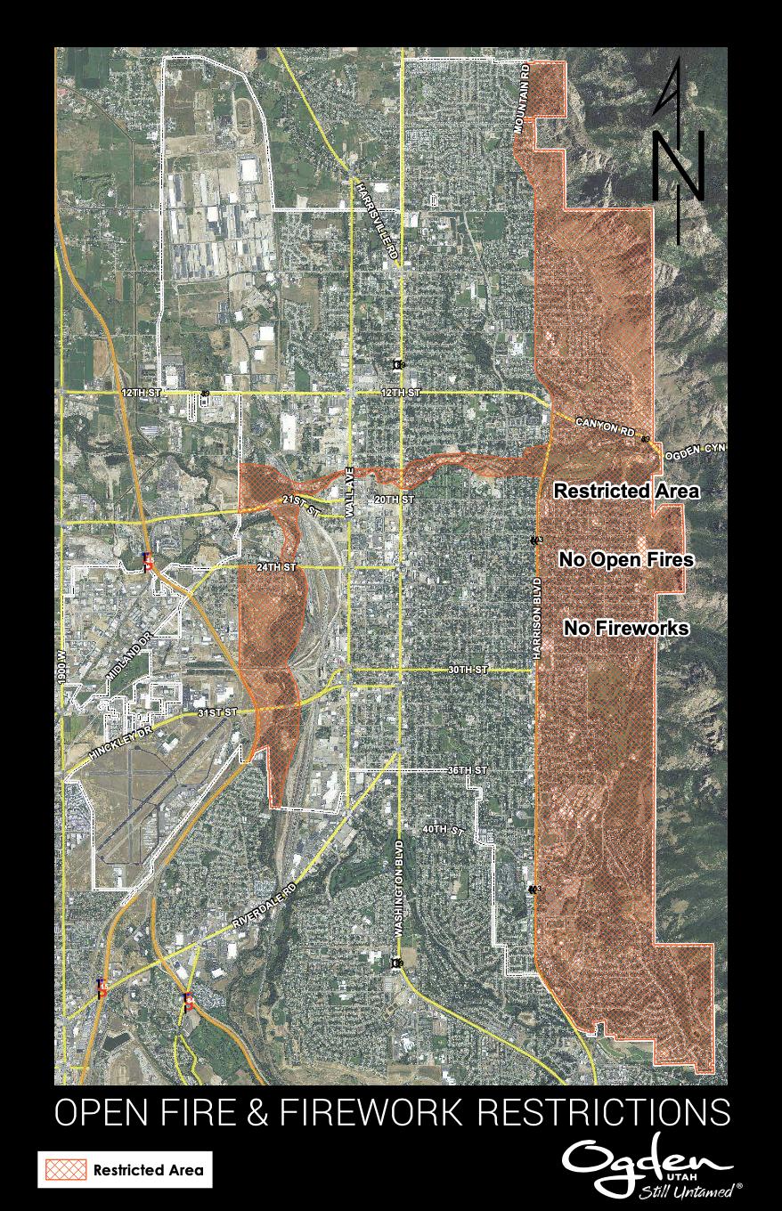Fireworks and open flames are prohibited in the areas outlined on the map, as well as in any open fields, vacant lots, wooded areas or hillsides with brush.