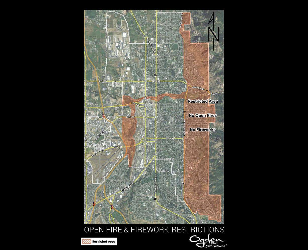 Fireworks and open flames are prohibited in the areas outlined on the map, as well as in any open fields, vacant lots, wooded areas or hillsides with brush.