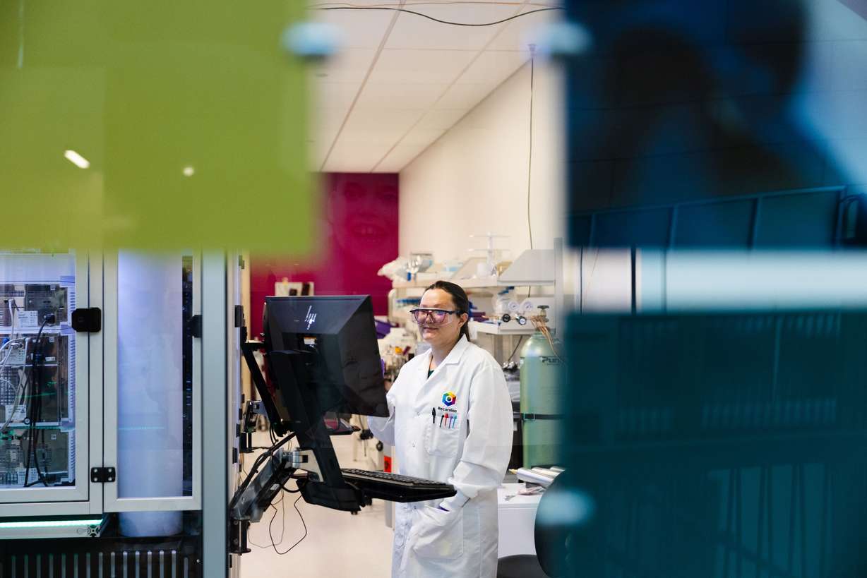 A researcher works in a lab at the Recursion offices in Salt Lake City on June 20. Utah is the fastest-growing life science and health care innovation industry in the nation.