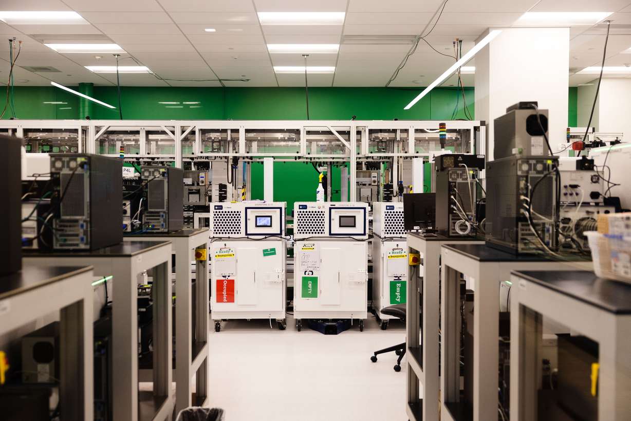 Automation machines are seen in the lab at the Recursion offices in Salt Lake City on June 20. Utah is the fastest-growing life science and health care innovation industry in the nation.