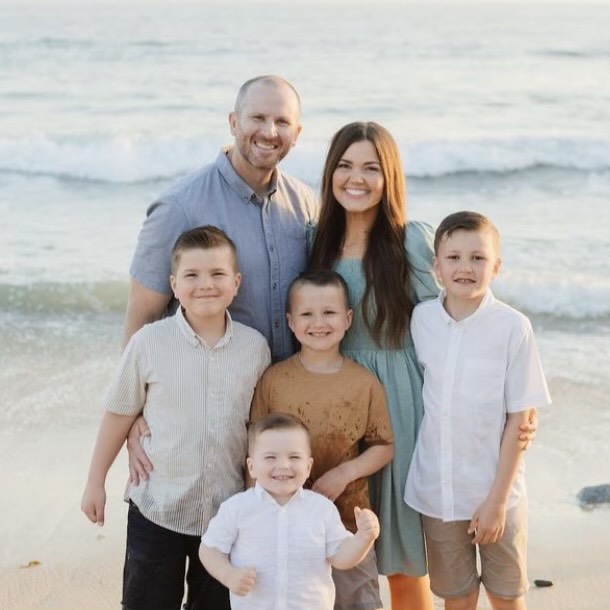 The Oldroyd family, Brian and Kelsey, and their four sons, Stetson (11), Tanner (9), Bridger (8), and Brooks (3).