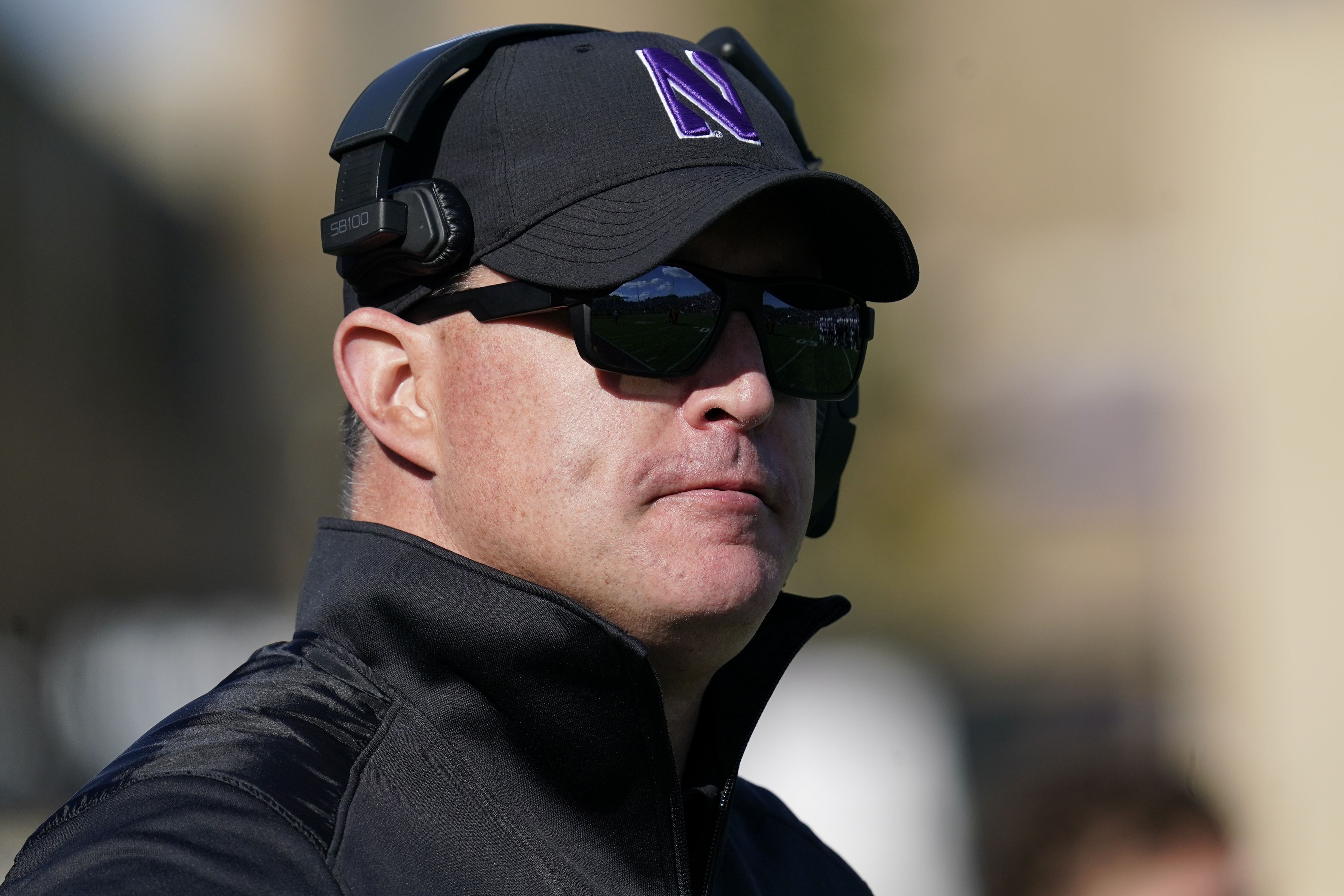 FILE - Northwestern head coach Pat Fitzgerald watches his team during the second half of an NCAA college football game against Rutgers in Evanston, Ill., Oct. 16, 2021. Northwestern has fired Fitzgerald Monday, July 10, 2023, amid a hazing scandal that called into question his leadership of the program and damaged the university's reputation after it mishandled its response to the allegations. 