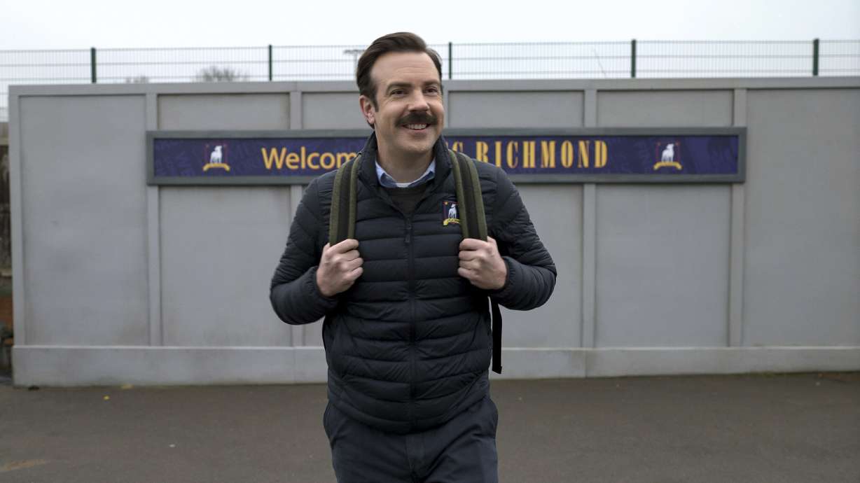 This image released by Apple TV+ shows Jason Sudeikis in a scene from "Ted Lasso."