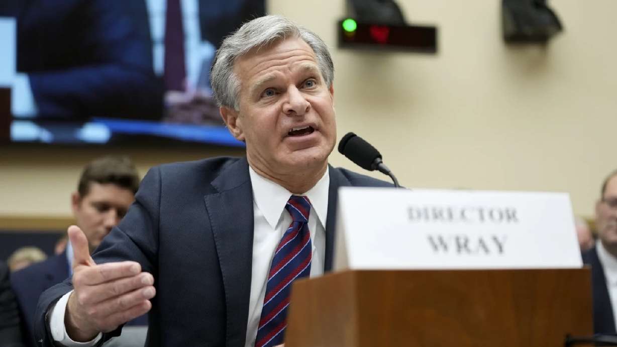 FBI Director Christopher Wray testifies on Capitol Hill in Washington Wednesday. Wray is testifying before a House committee that is leading several investigations into claims that the law enforcement agency unfairly targets conservatives.