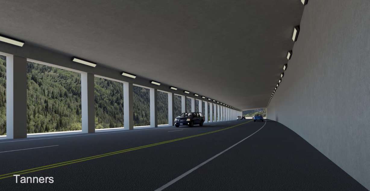 An artist rendering of a snow shed included in the second phase of the Little Cottonwood Canyon plan.