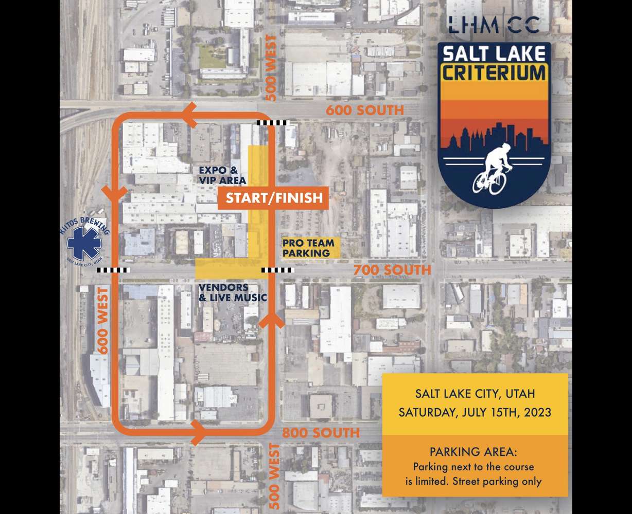 This map shows which streets will be closed for the Salt Lake City Criterium on Saturday.