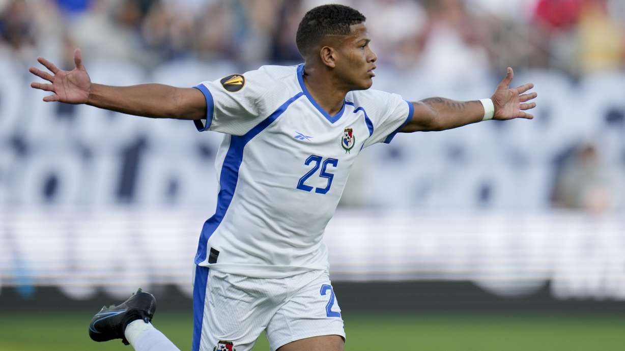 Panama defender Ivan Anderson celebrates his goal during extra time of a CONCACAF Gold Cup semifinal soccer match against the United States, Wednesday, July 12, 2023, in San Diego.