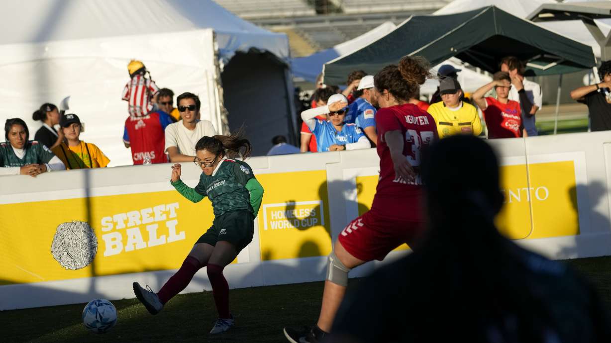 Mexico and Denmark play at the Homeless World Cup, Tuesday, July 11, 2023, in Sacramento, Calif.