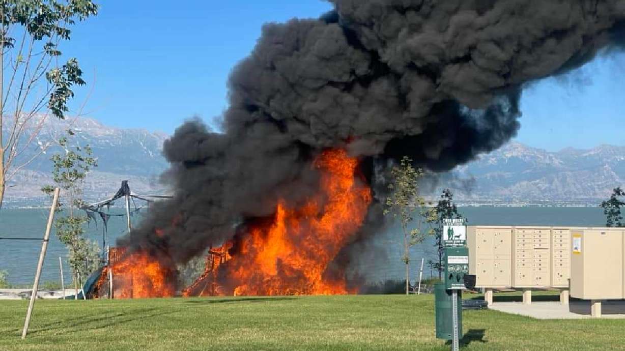 A small playground in Saratoga Springs is considered a total loss after it went up in flames Thursday evening.