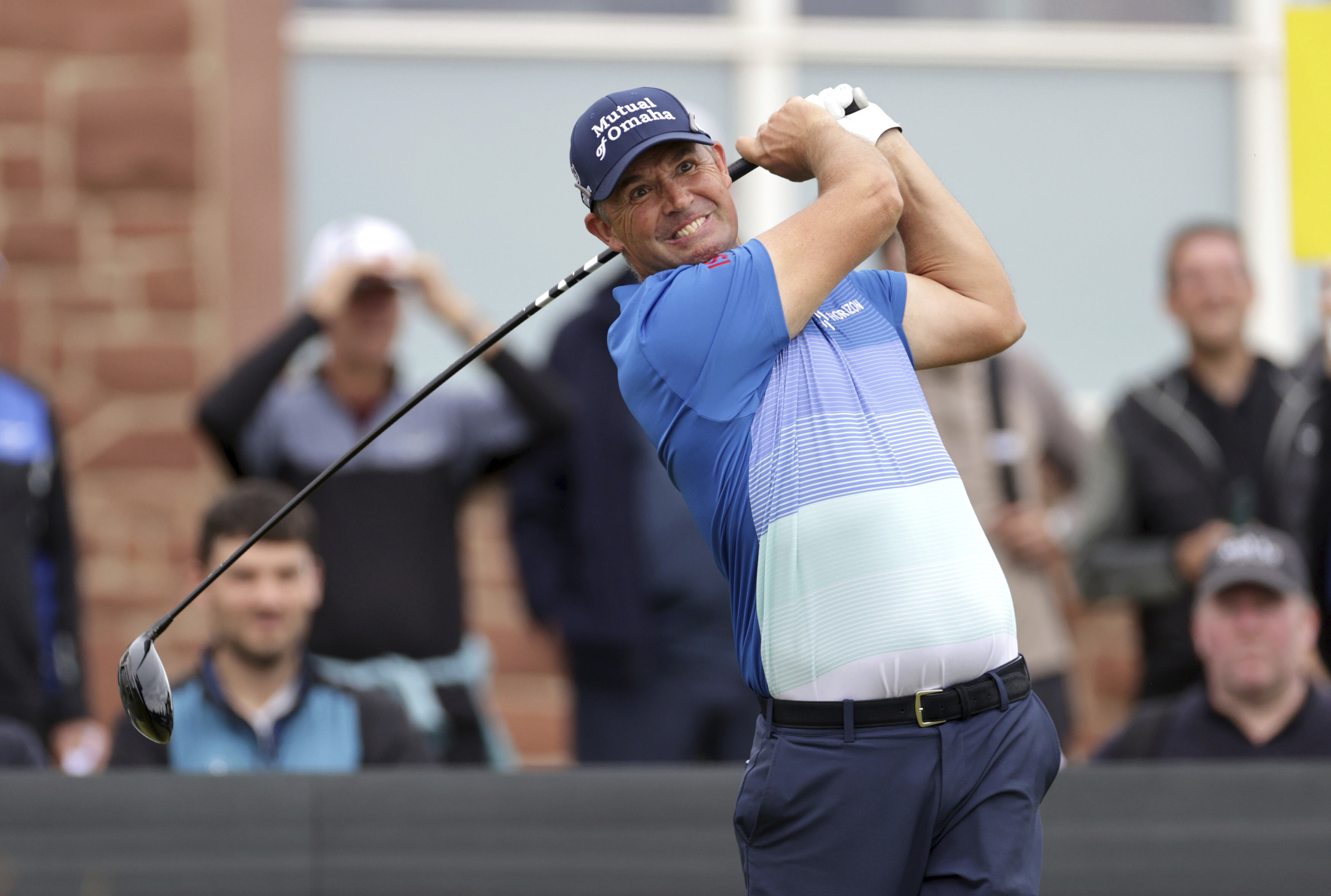 Ireland's Padraig Harrington in action on the third tee during day two of the Genesis Scottish Open 2023 at The Renaissance Club, North Berwick, Scotland, Friday July 14, 2023. 