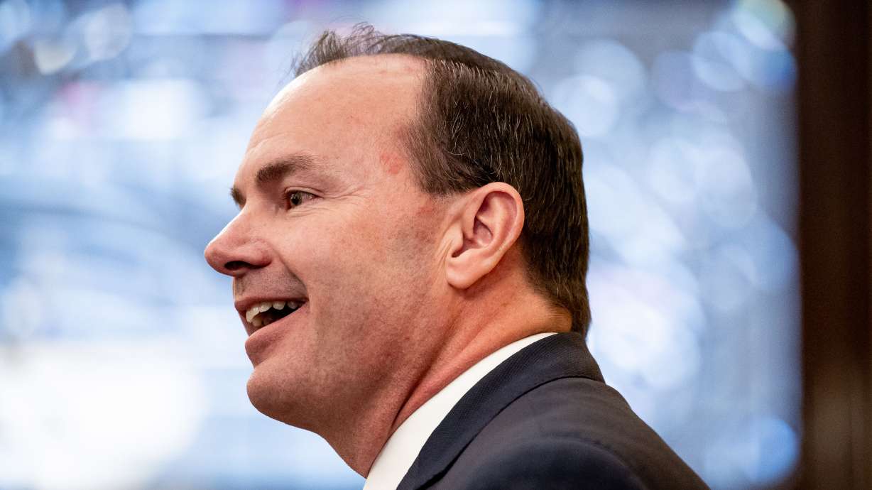 Sen. Mike Lee, R-Utah, at the Capitol in Salt Lake City on Friday. The House passed a defense bill Friday that would also change Pentagon policies, including those related to transgender issues, diversity and abortion.