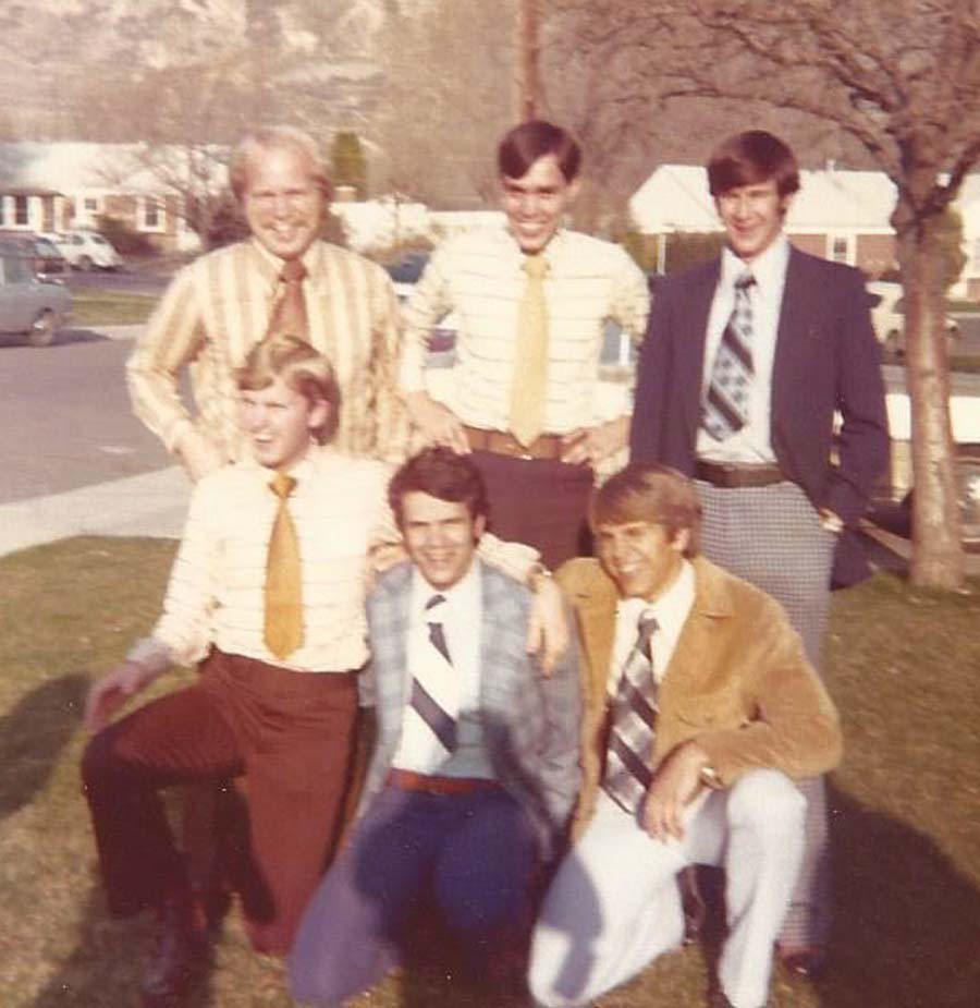 The is a group photo with Tony’s BYU roommates in 1974. He is in the back row in the middle.