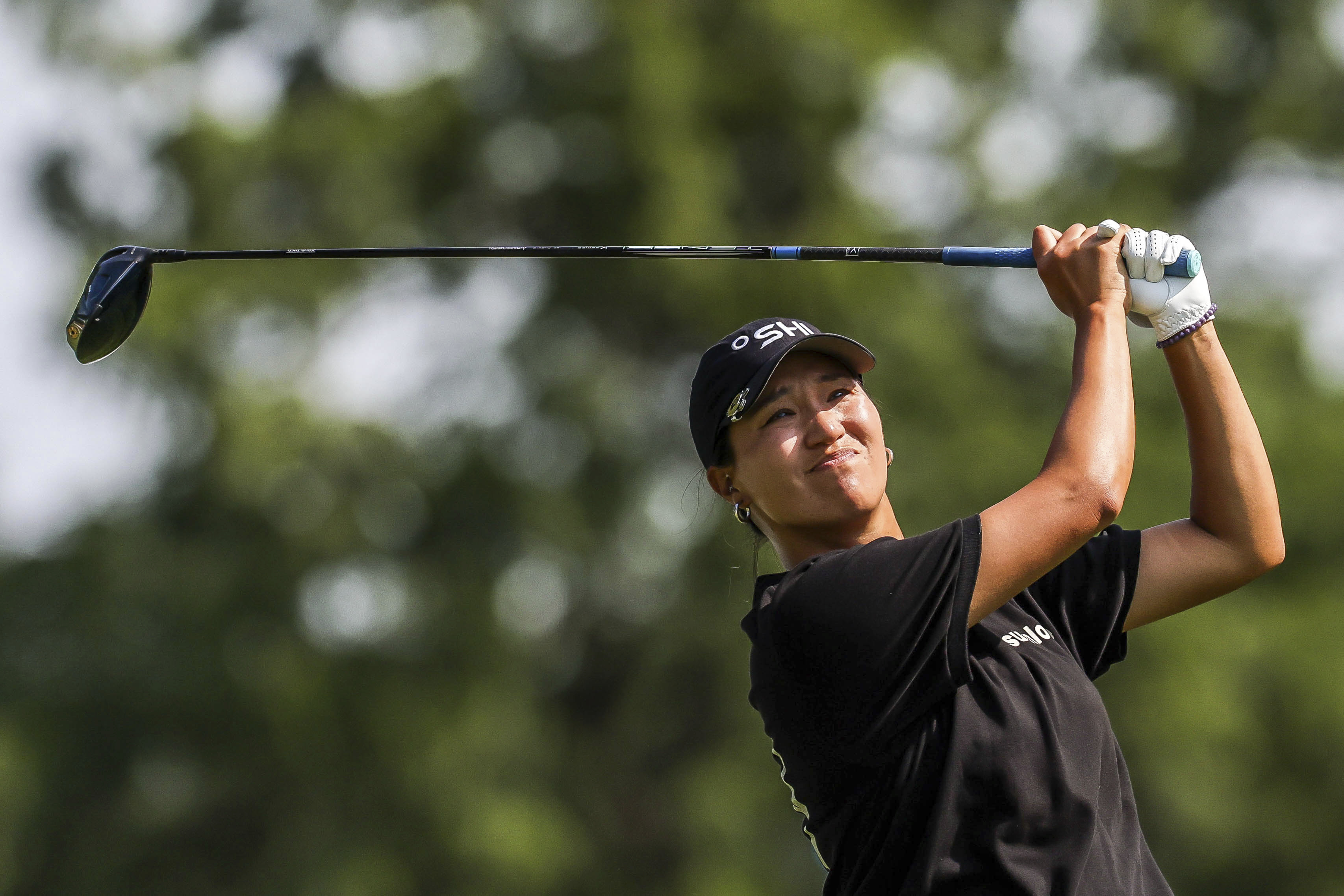 Annie Park tees off from the fifth hole during the second round of the the LPGA Dana Open golf tournament Friday, July 14, 2023, in Sylvania, Ohio. 