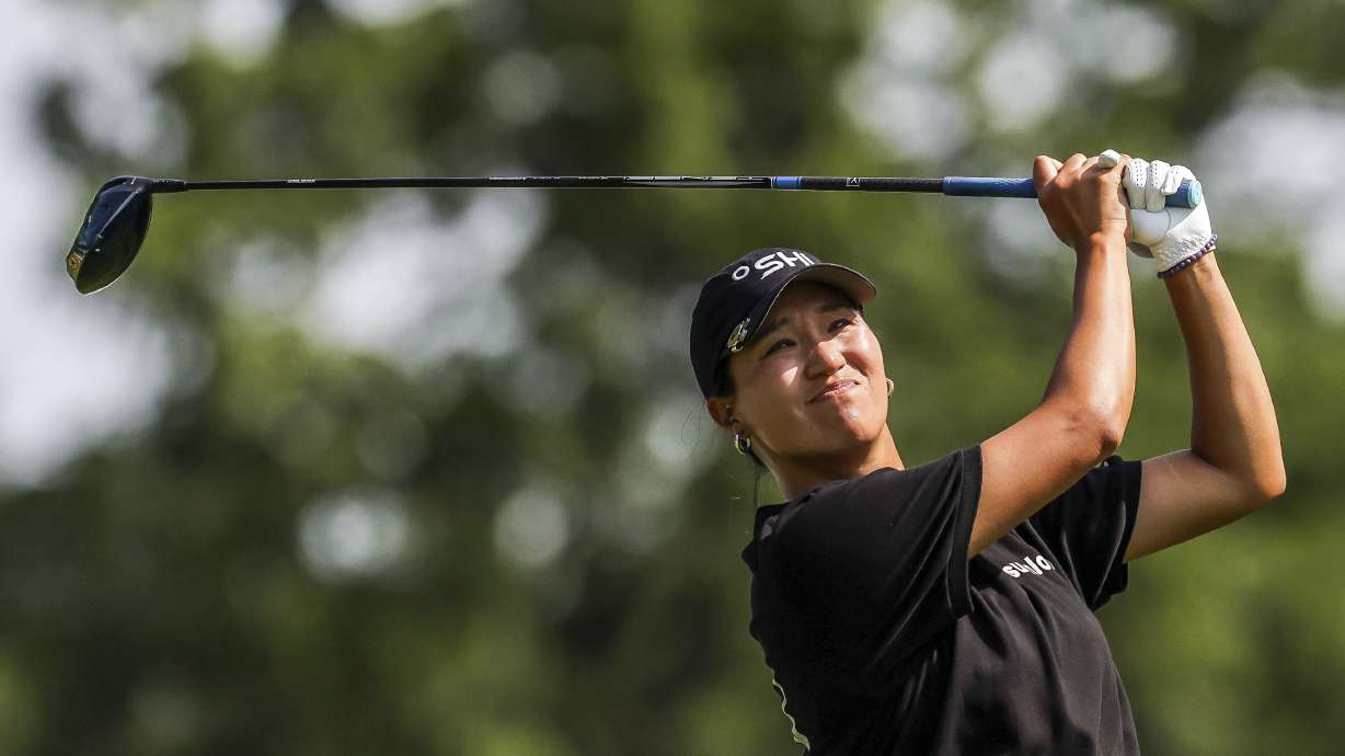 Annie Park tees off from the fifth hole during the second round of the the LPGA Dana Open golf tournament Friday, July 14, 2023, in Sylvania, Ohio.