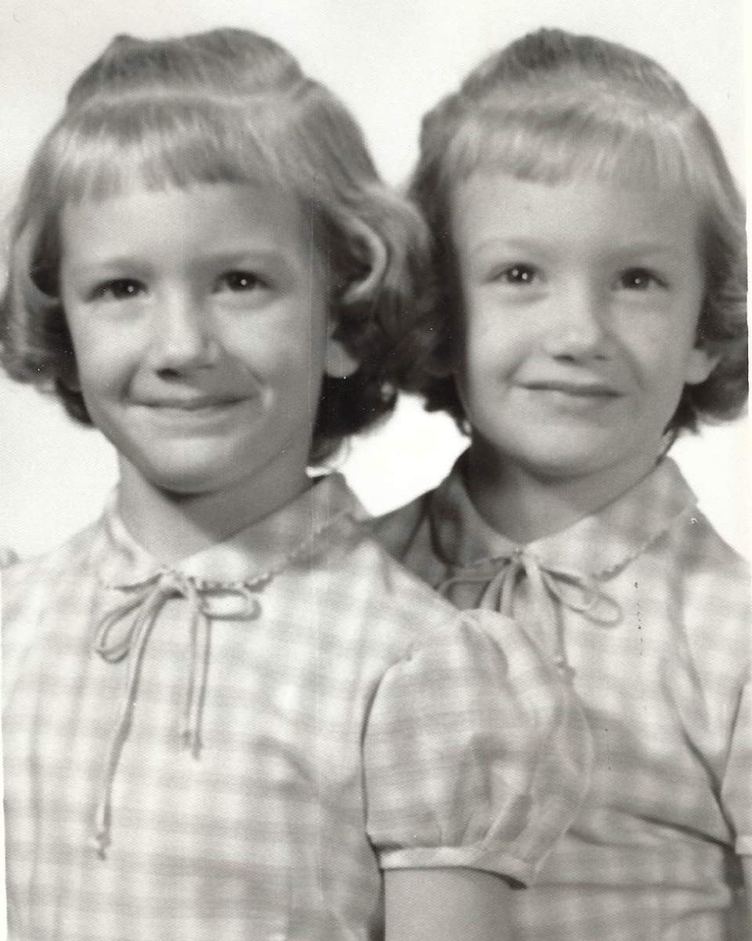 Twin sisters Carla (left) and Charla Haley, both 5, pose for a photo in 1961 in Ashland, Kansas. At age 58, Carla died in 2015 after a battle with lung cancer. Eight years later, Charla Haley continues to grieve the loss of her twin.