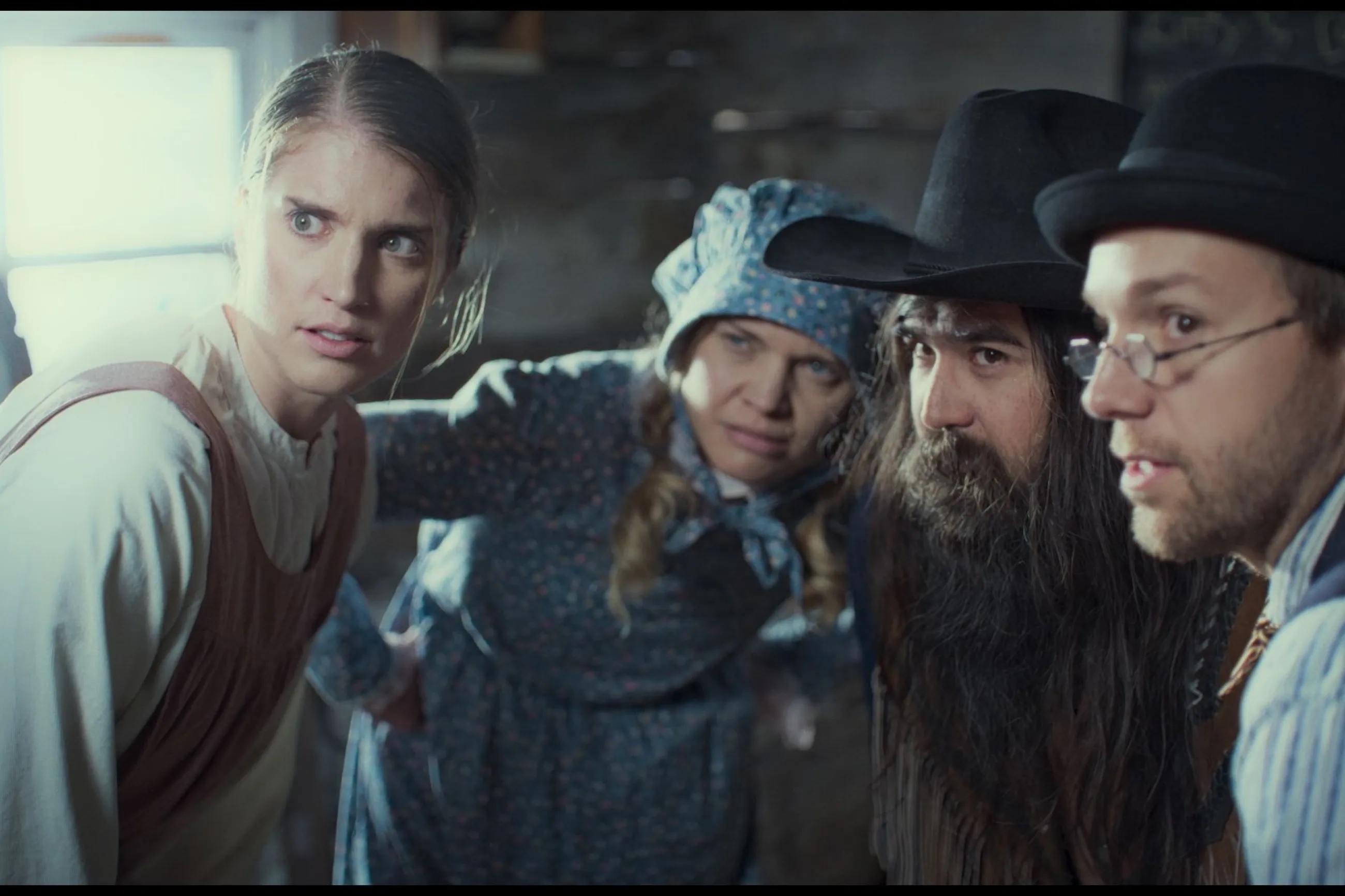 Natalie Madsen, Mallery Everton, Jeremy Warner and Stephen Meek in “Go West,” which hits Utah theaters July 19, ahead of a national release. 