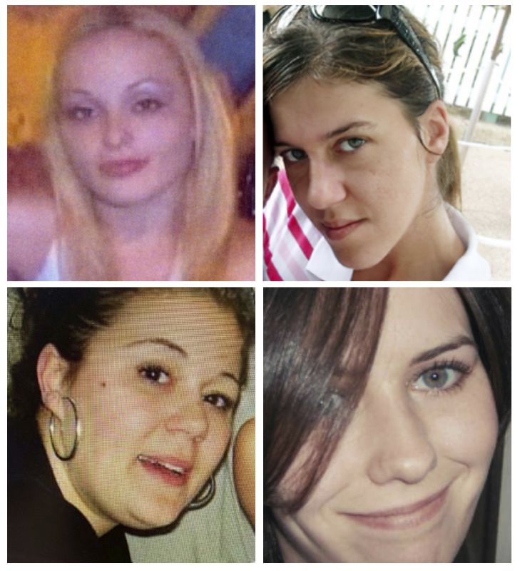 This combination of undated image provided by the Suffolk County Police Department, shows Melissa Barthelemy, top left, Amber Costello, top right, Megan Waterman, bottom left, and Maureen Brainard-Barnes. Authorities on Long Island are vowing to continue investigating a string of killings known as the Gilgo Beach murders after charging an architect in the deaths of three of the 11 victims.  Rex Heuermann, 59, is accused of killing Melissa Barthelemy, Amber Costello and Megan Waterman over a decade ago. He is also considered the prime suspect in the death of another woman, Maureen Brainard-Barnes.