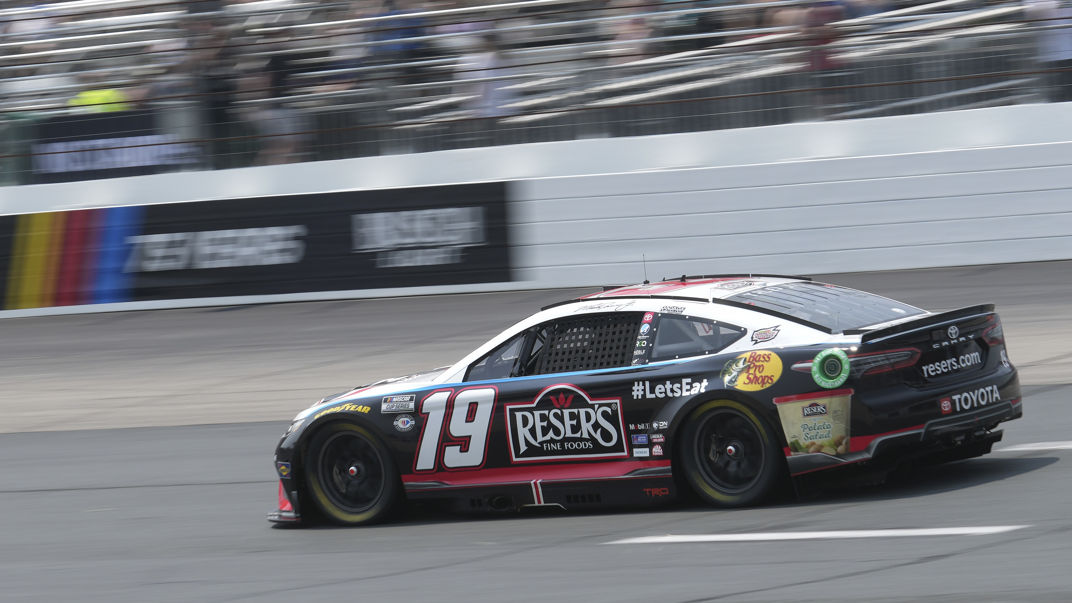 Martin Truex Jr., steers his car into Turn 1 during the Crayon 301 NASCAR Cup Series race, Monday, July 17, 2023, at New Hampshire Motor Speedway, in Loudon, N.H. 