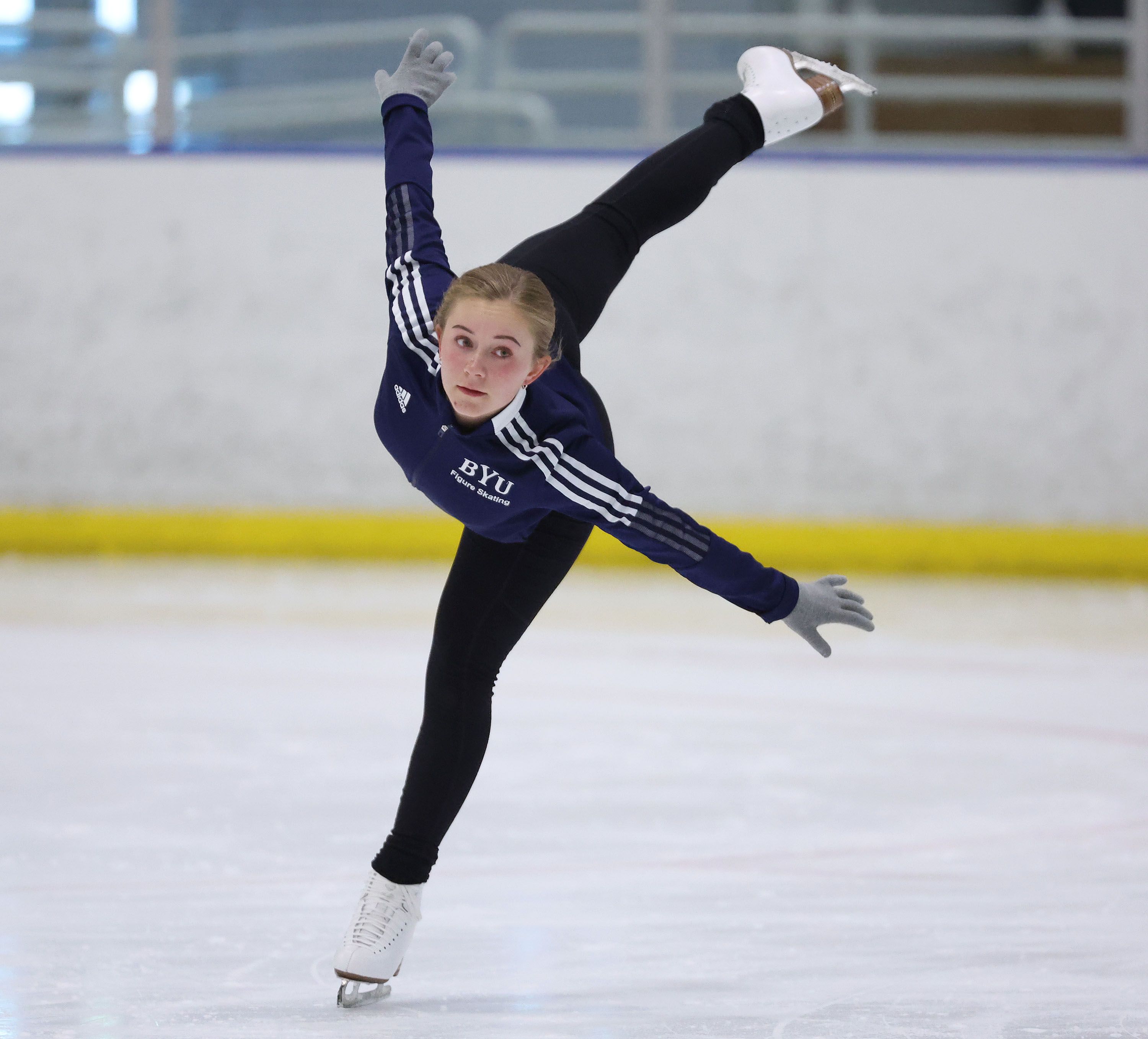 Skater Lauren Spilker, who attends BYU, practices at Seven Peaks Ice Arena in Provo on July 14. She is preparing for the national collegiate figure skating championships.