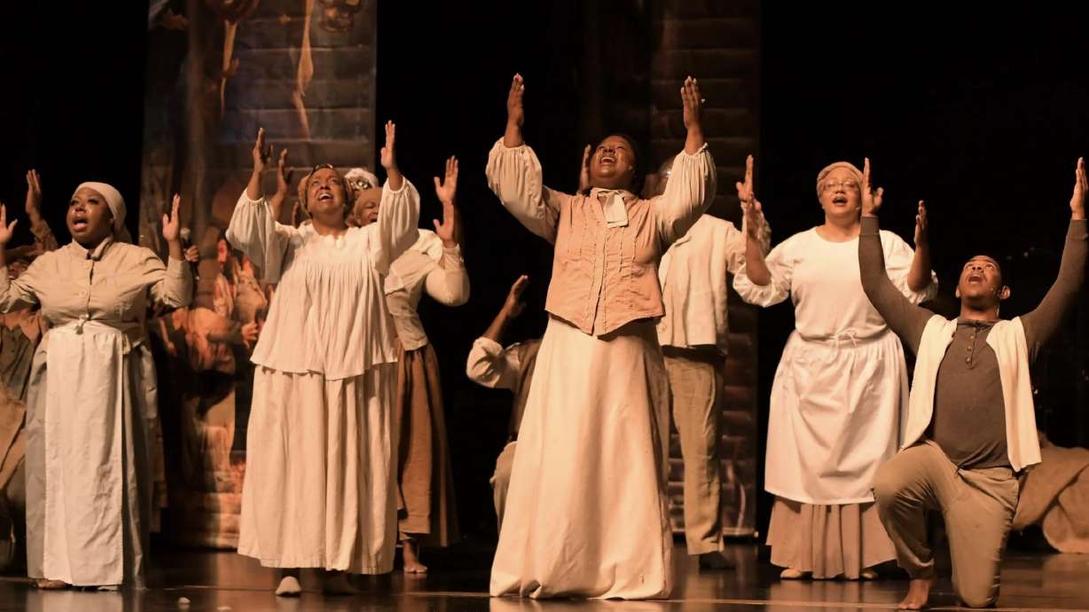 The cast of "God's Trying To Tell You Something" performs at Peoples Church in Fresno, California, on May 7, 2022. A gospel play about God, slavery and freedom is returning to Salt Lake on Aug. 5 — 26 years after it was first performed at Abravanel Hall.