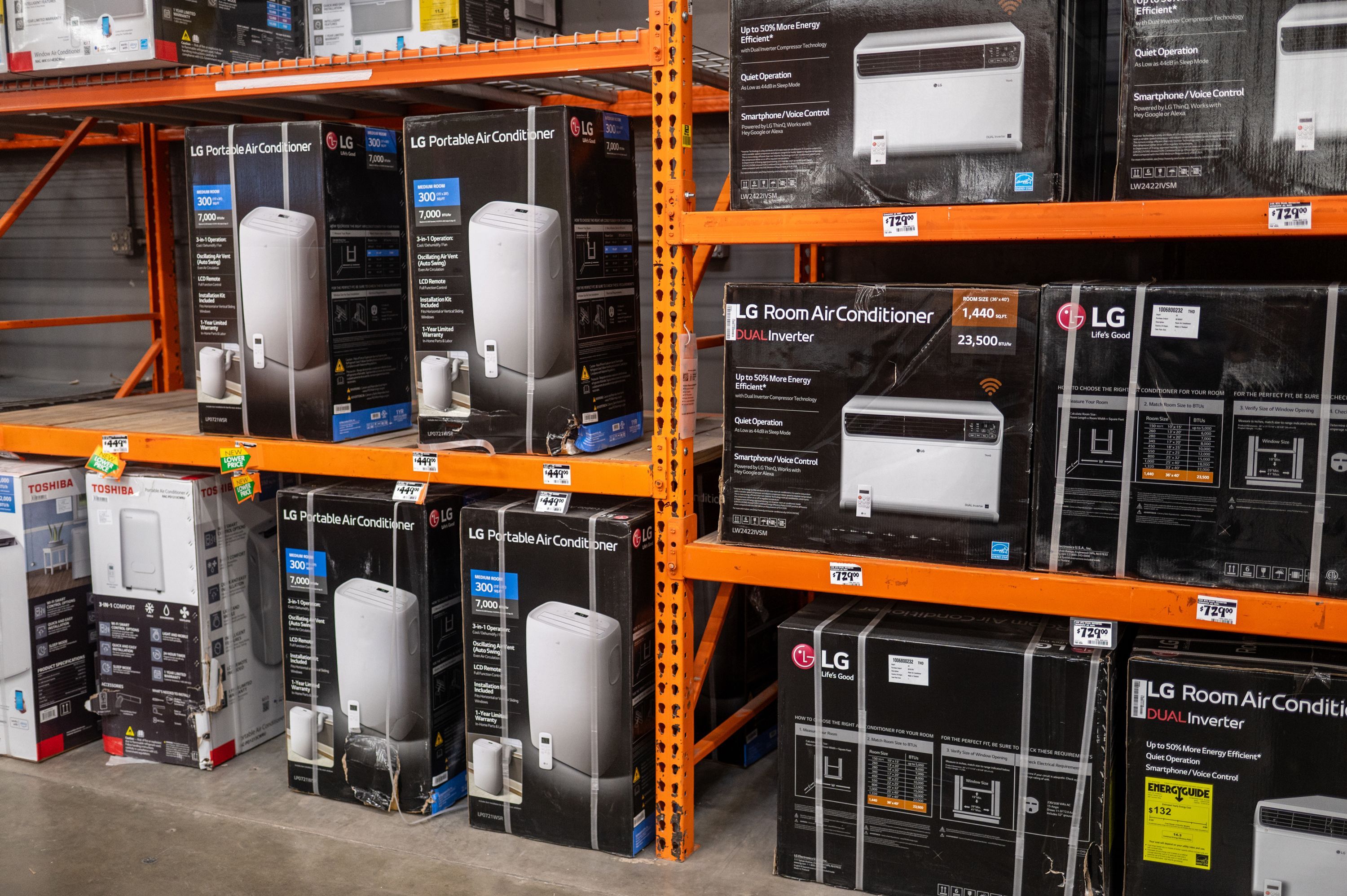 Air conditioners displayed for sale at a Home Depot store during a heat wave in Austin, Texas, on Sunday.