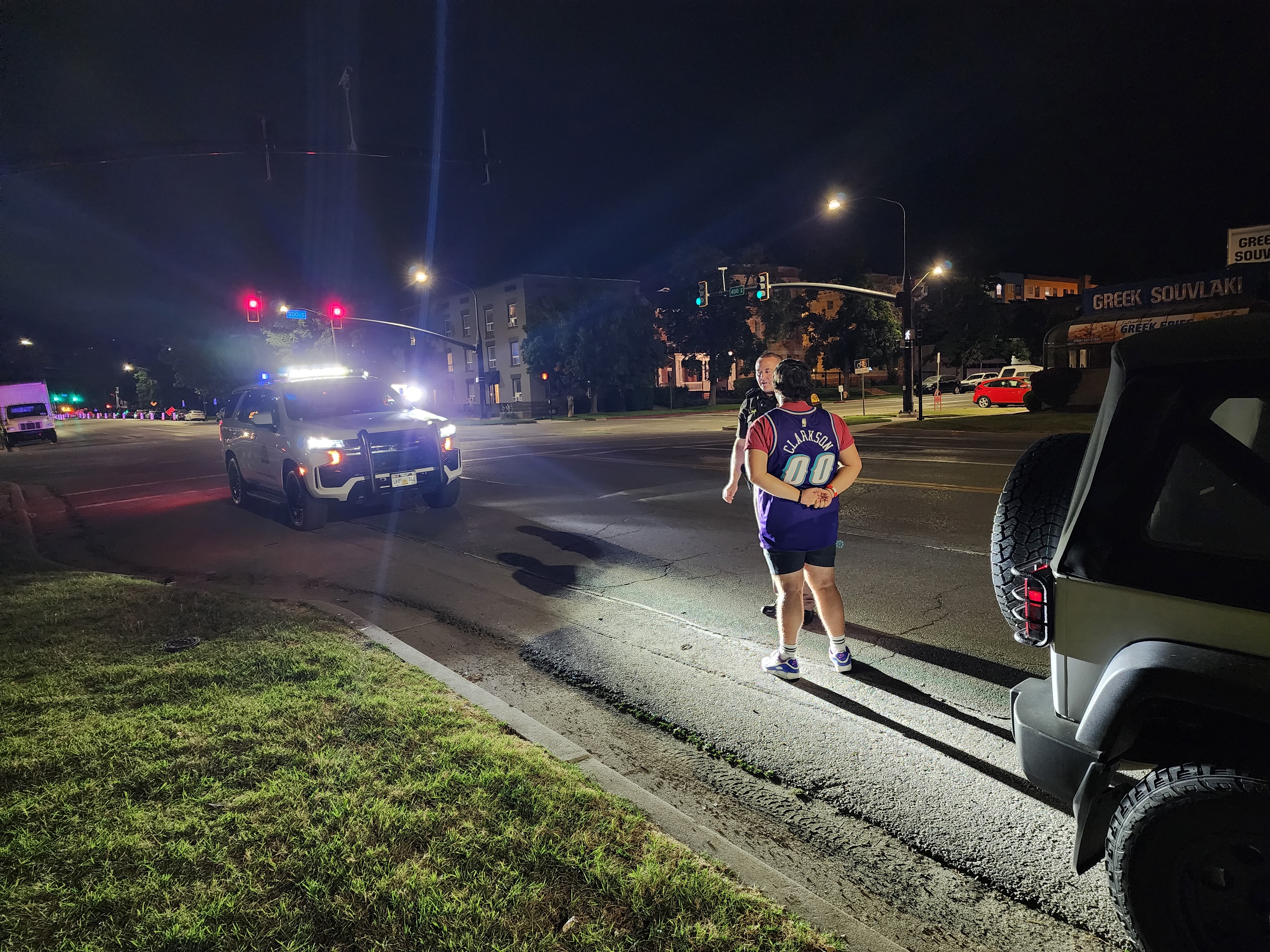 A driver believed to have been driving under the influence completes field sobriety tests conducted by Utah Highway Patrol Cpl. Brock Ernstsen in Salt Lake City July 14. This driver was not impaired.